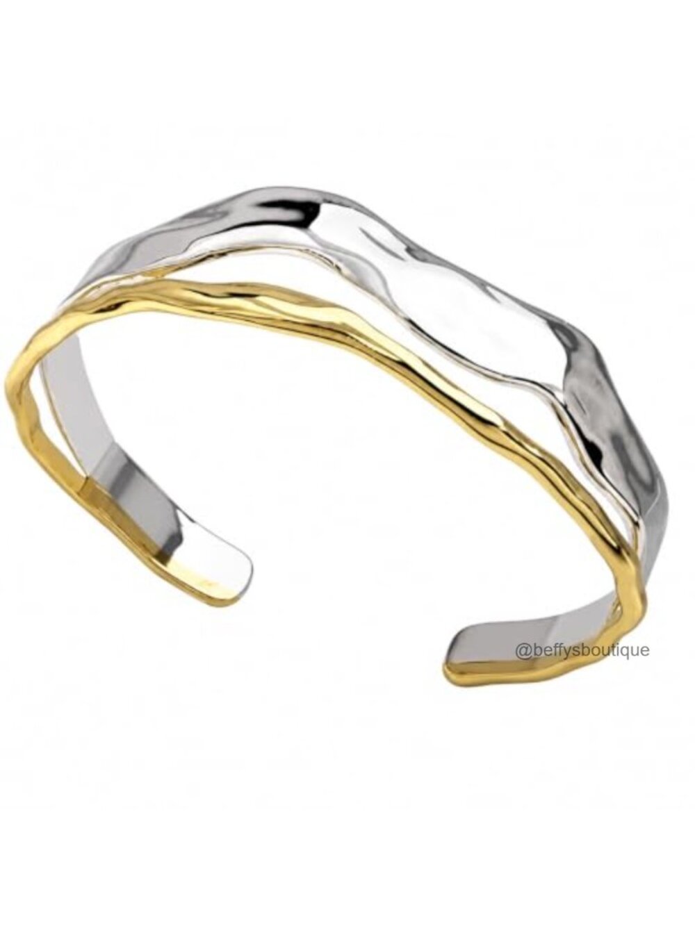 Hammered Two-Tone Mixed Metal Open Cuff Bracelet Adjustable Bangle